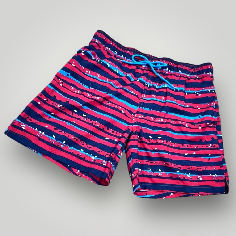 George Red/Blue Striped Swim Trunks